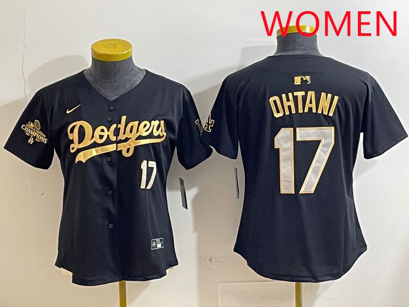 Women Los Angeles Dodgers 17 Ohtani Black Gold Nike 2025 MLB Jersey style 4283